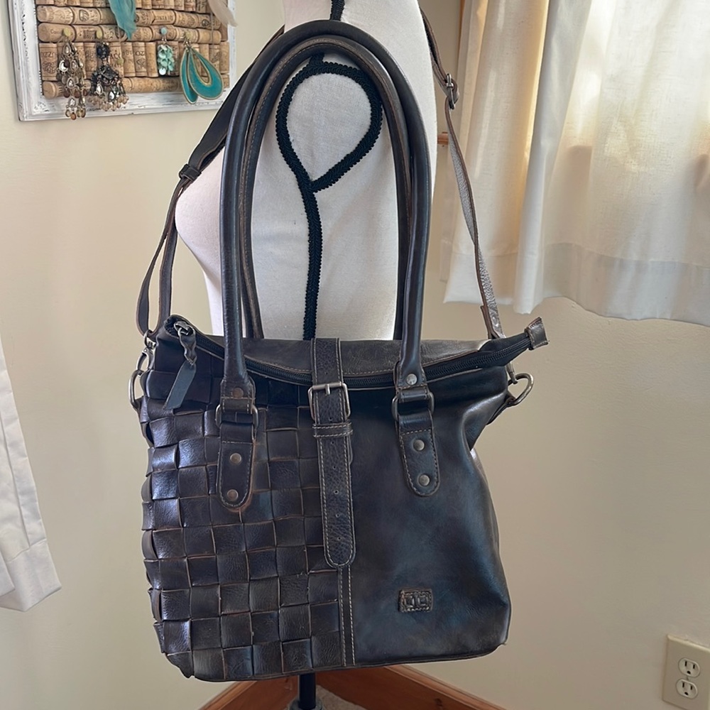 Bed Stu Rachel Shoulder Bag In Black Rustic Rust With Crossbody Strap